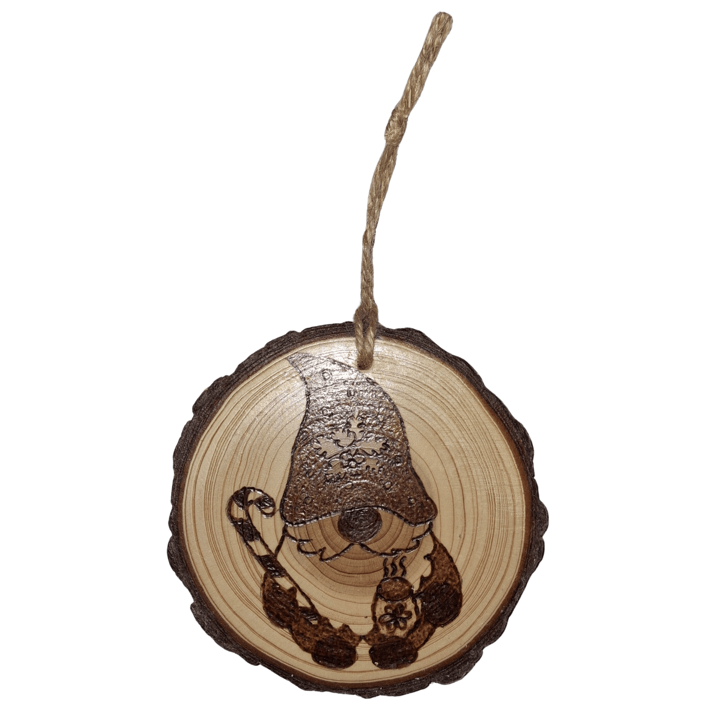 Gonk with candy cane Log slice tree decoration