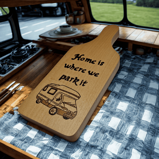 Home is where we park it Beechwood chopping board
