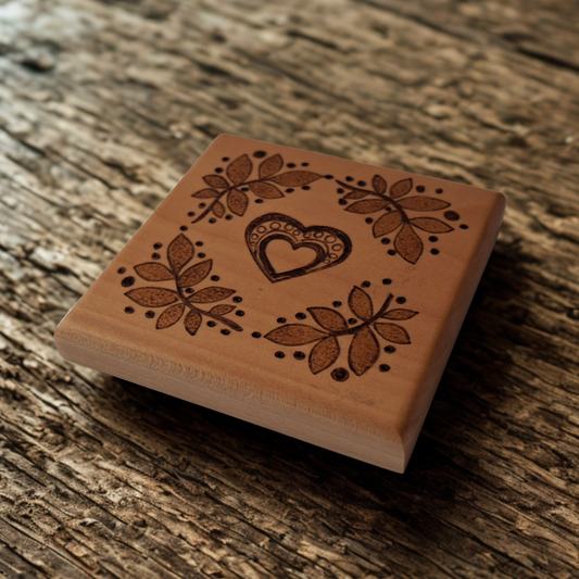 Heart and leaves Tulipwood Coaster