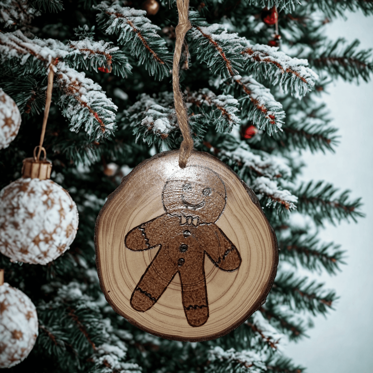 Gingerbread man Log slice tree decoration