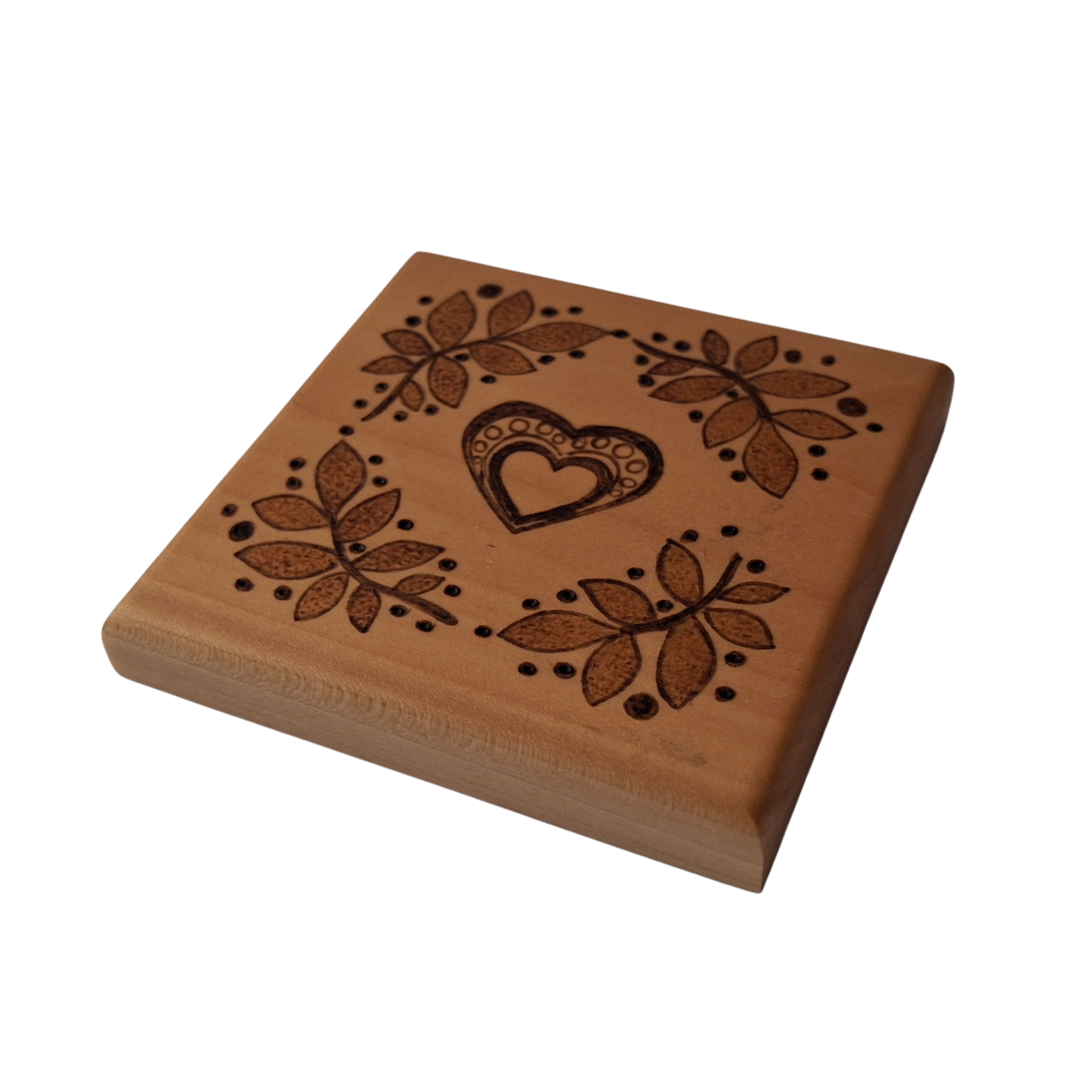 Heart and leaves Tulipwood Coaster
