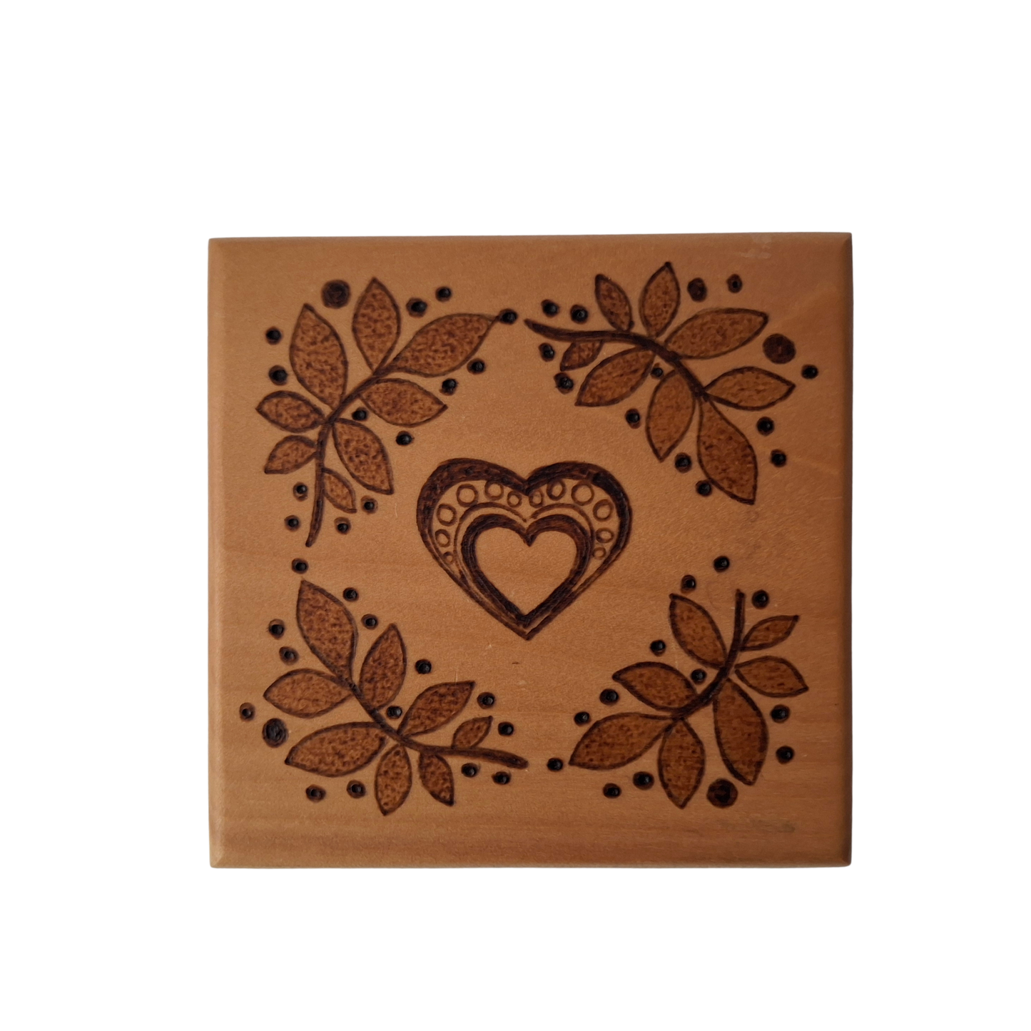 Heart and leaves Tulipwood Coaster