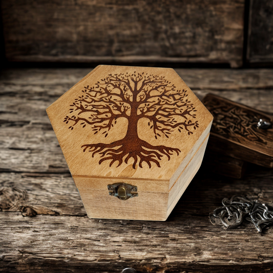 Tree, hexagonal wooden box